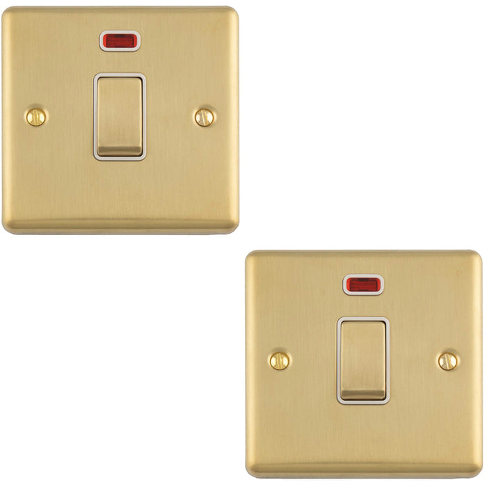 2 PACK 1 Gang 20A DP Single Switch & Neon Power Indictor SATIN BRASS & White Trim