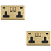 2 PACK 2 Gang Double UK Plug Socket & Dual 3.1A USB C USB A SATIN BRASS & BLACK 13A Switched