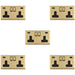 5 PACK 2 Gang Double UK Plug Socket & Dual 3.1A USB C USB A SATIN BRASS & BLACK 13A Switched