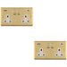 2 PACK 2 Gang Double UK Plug Socket & Dual 3.1A USB C USB A SATIN BRASS & WHITE 13A Switched