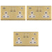 3 PACK 2 Gang Double UK Plug Socket & Dual 3.1A USB C USB A SATIN BRASS & WHITE 13A Switched