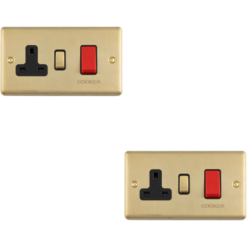 2 PACK 45A DP Oven Switch & Single 13A Switched Power Socket SATIN BRASS & BLACK Cooker Wall Outlet