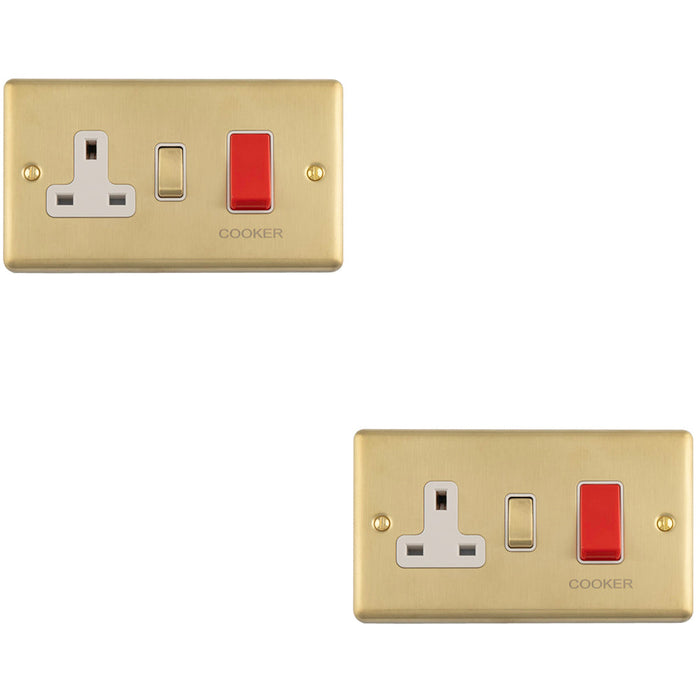 2 PACK 45A DP Oven Switch & Single 13A Switched Power Socket SATIN BRASS & WHITE Cooker Wall Outlet