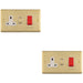 2 PACK 45A DP Oven Switch & Single 13A Switched Power Socket SATIN BRASS & WHITE Cooker Wall Outlet