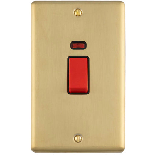 2 Gang Double Vertical 45A DP Cooker Switch & Neon SATIN BRASS & BLACK Oven Appliance