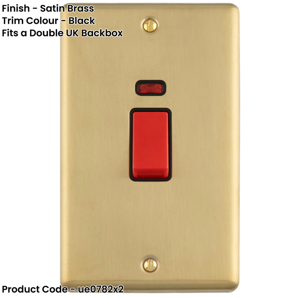 2 PACK 2 Gang Double Vertical 45A DP Cooker Switch & Neon SATIN BRASS ...
