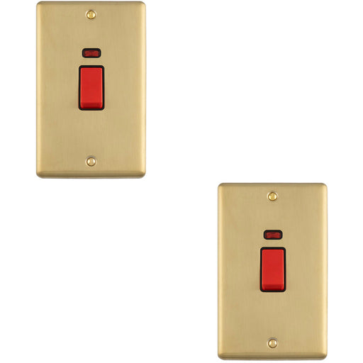 2 PACK 2 Gang Double Vertical 45A DP Cooker Switch & Neon SATIN BRASS & BLACK Oven Appliance