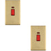 2 PACK 2 Gang Double Vertical 45A DP Cooker Switch & Neon SATIN BRASS & BLACK Oven Appliance