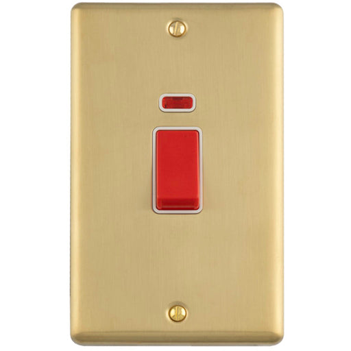 2 Gang Double Vertical 45A DP Cooker Switch & Neon SATIN BRASS & WHITE Oven Appliance