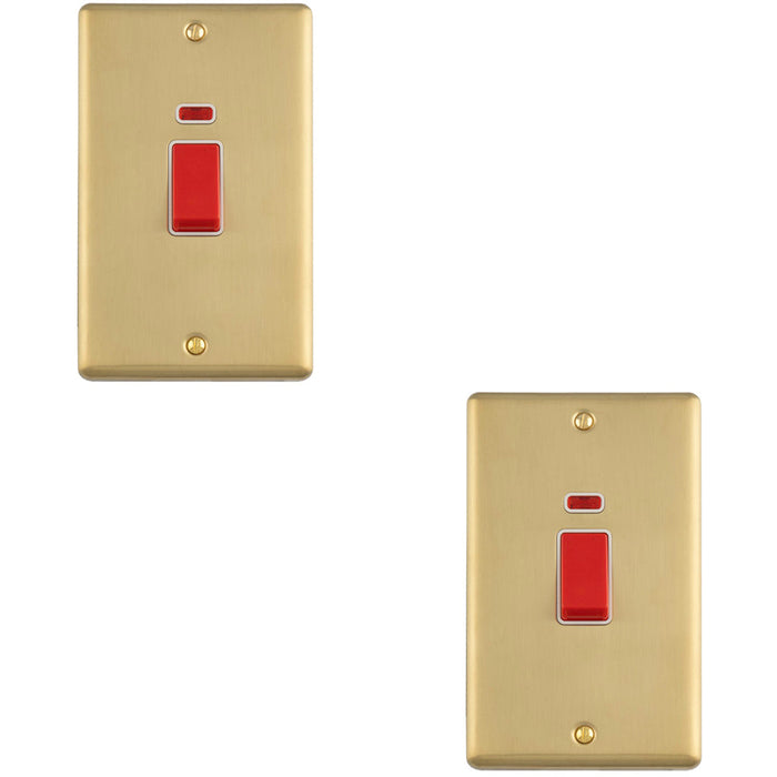 2 PACK 2 Gang Double Vertical 45A DP Cooker Switch & Neon SATIN BRASS & WHITE Oven Appliance