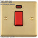 1 Gang Single 45A Cooker Switch & Neon SATIN BRASS & BLACK TRIM Rocker DP