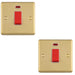 2 PACK 1 Gang Single 45A Cooker Switch & Neon SATIN BRASS & WHITE TRIM Rocker DP