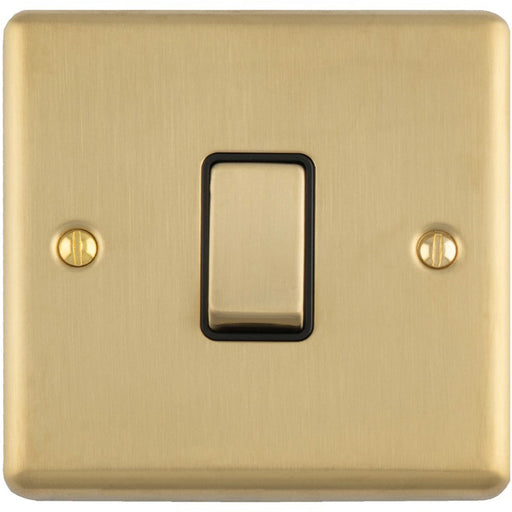 1 Gang Single 10A INTERMEDIATE Light Switch SATIN BRASS & Black Metal Rocker