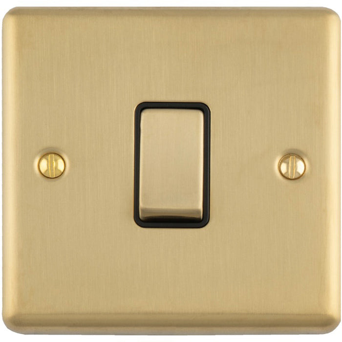 1 Gang Single 10A INTERMEDIATE Light Switch SATIN BRASS & Black Metal Rocker