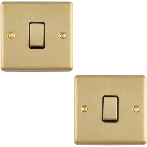 2 PACK 1 Gang Single 10A INTERMEDIATE Light Switch SATIN BRASS & Black Metal Rocker