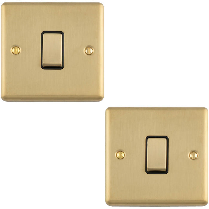2 PACK 1 Gang Single 10A INTERMEDIATE Light Switch SATIN BRASS & Black Metal Rocker