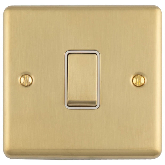 1 Gang Single 10A INTERMEDIATE Light Switch SATIN BRASS & White Metal Rocker