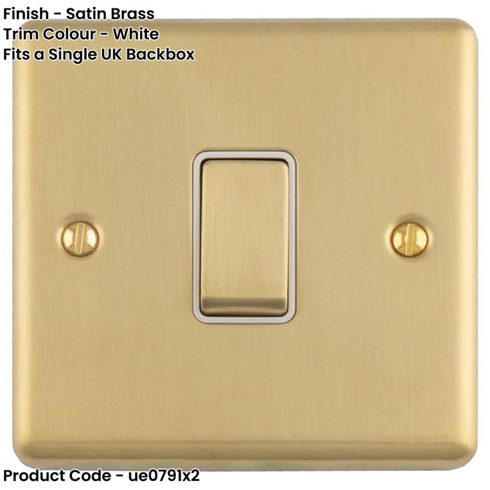 2 PACK 1 Gang Single 10A INTERMEDIATE Light Switch SATIN BRASS & White Metal Rocker