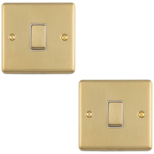 2 PACK 1 Gang Single 10A INTERMEDIATE Light Switch SATIN BRASS & White Metal Rocker
