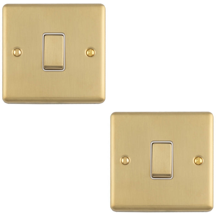 2 PACK 1 Gang Single 10A INTERMEDIATE Light Switch SATIN BRASS & White Metal Rocker