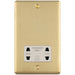 230V & 115V Shaver Twin Socket Wall Plate SATIN BRASS & White Trim 86mm x 146mm