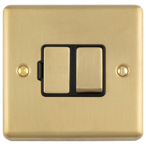 13A DP Switched Fuse Spur SATIN BRASS & BLACK Mains Isolation Wall Plate