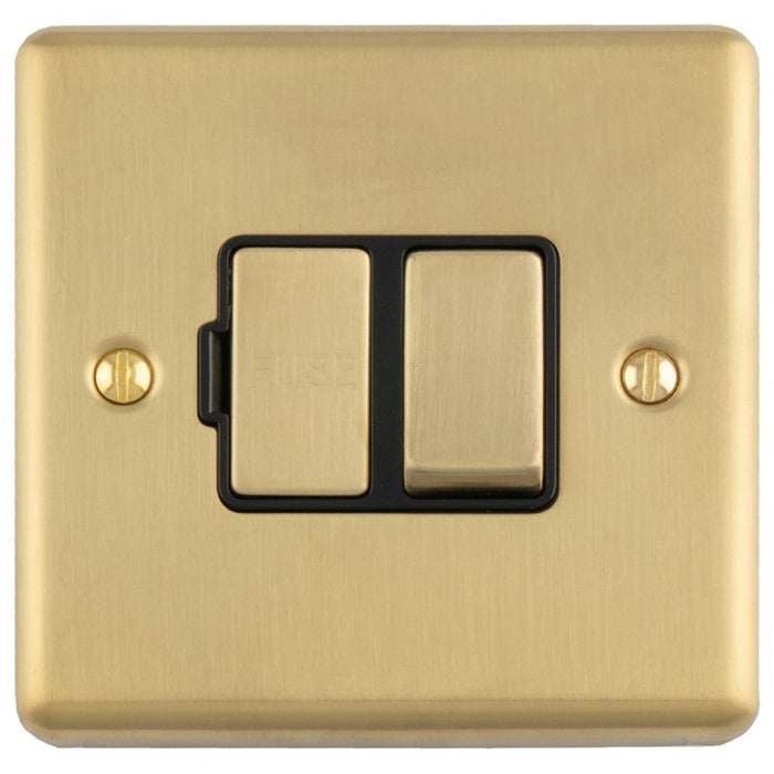 13A DP Switched Fuse Spur SATIN BRASS & BLACK Mains Isolation Wall Plate