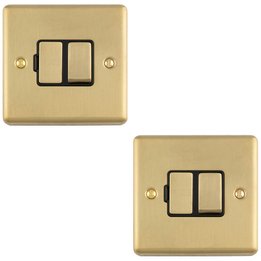 2 PACK 13A DP Switched Fuse Spur SATIN BRASS & BLACK Mains Isolation Wall Plate