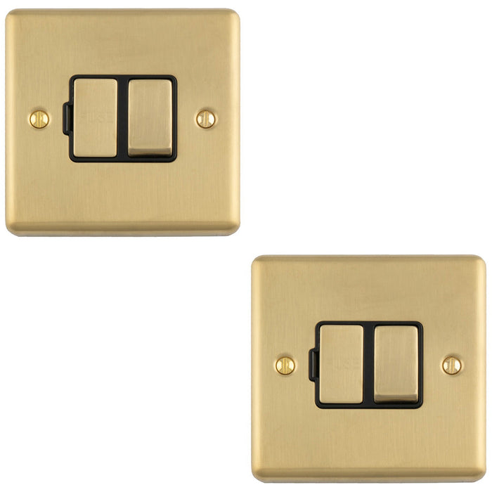 2 PACK 13A DP Switched Fuse Spur SATIN BRASS & BLACK Mains Isolation Wall Plate