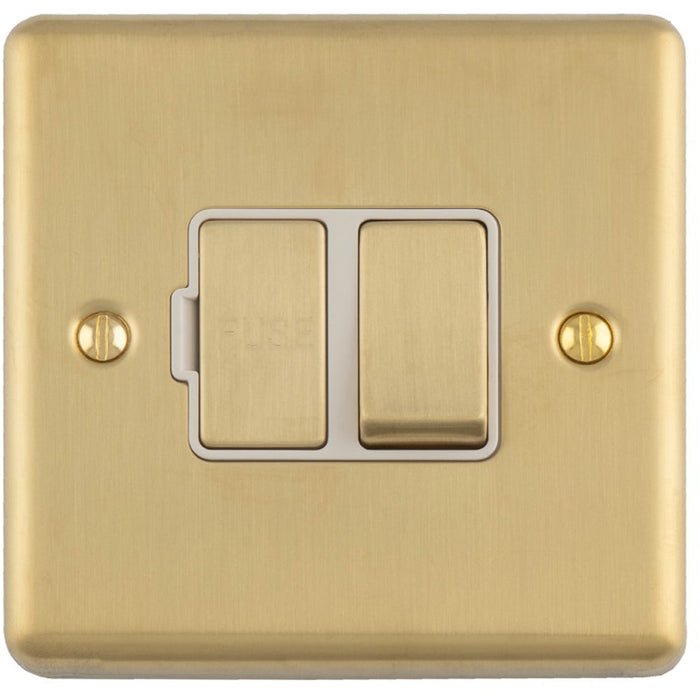 13A DP Switched Fuse Spur SATIN BRASS & WHITE Mains Isolation Wall Plate