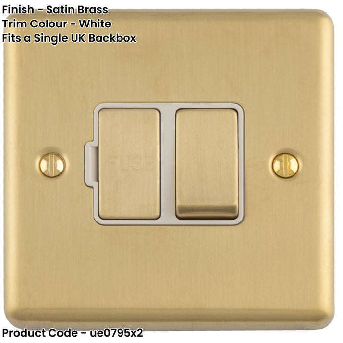 2 PACK 13A DP Switched Fuse Spur SATIN BRASS & WHITE Mains Isolation Wall Plate