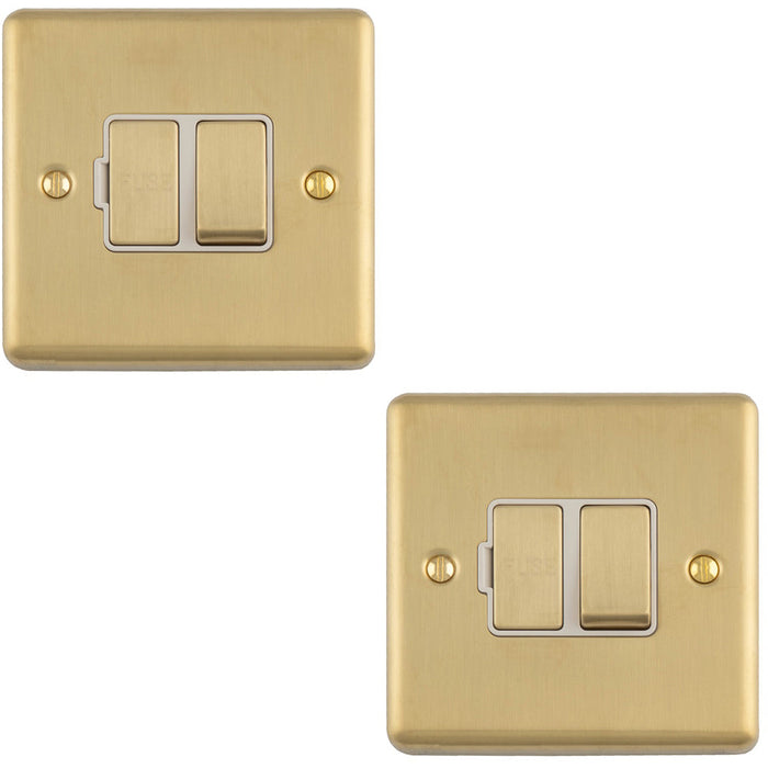 2 PACK 13A DP Switched Fuse Spur SATIN BRASS & WHITE Mains Isolation Wall Plate