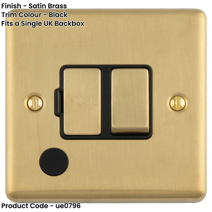 13A DP Switched Fuse Spur & Flex Outlet SATIN BRASS & Black Mains Isolation