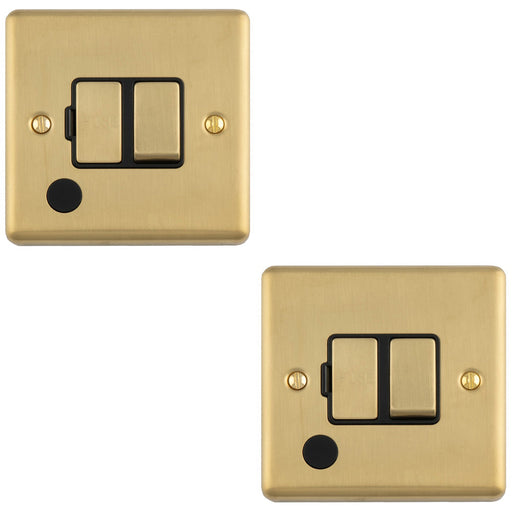 2 PACK 13A DP Switched Fuse Spur & Flex Outlet SATIN BRASS & Black Mains Isolation