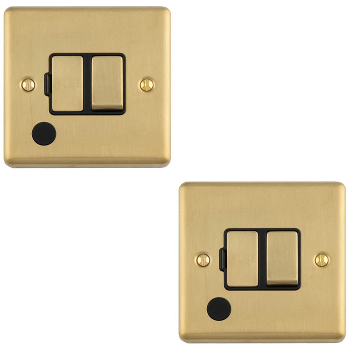 2 PACK 13A DP Switched Fuse Spur & Flex Outlet SATIN BRASS & Black Mains Isolation