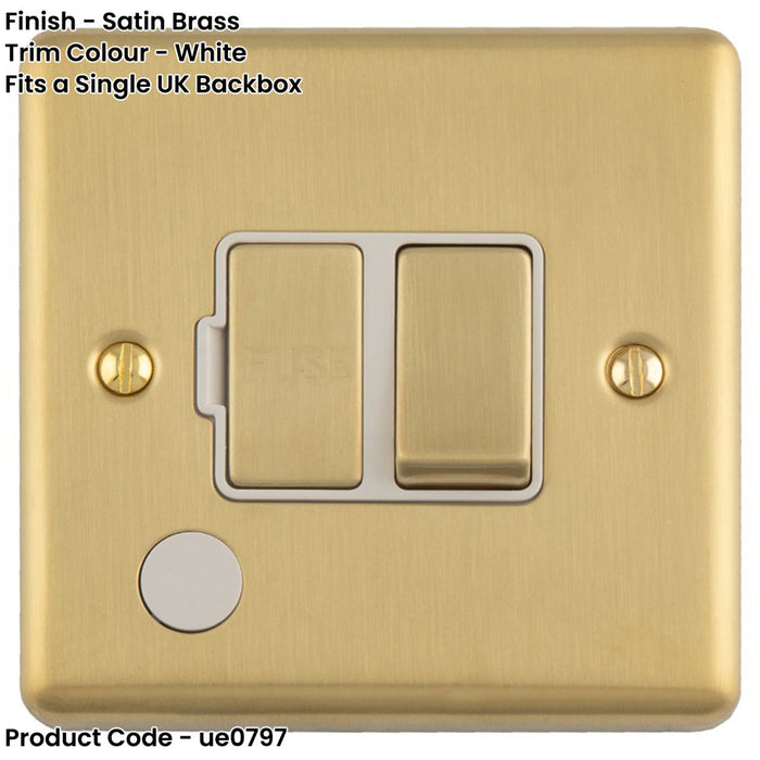 13A DP Switched Fuse Spur & Flex Outlet SATIN BRASS & White Mains Isolation