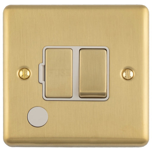 13A DP Switched Fuse Spur & Flex Outlet SATIN BRASS & White Mains Isolation