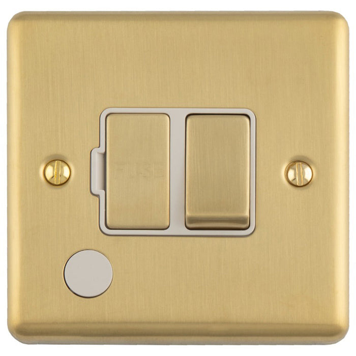 13A DP Switched Fuse Spur & Flex Outlet SATIN BRASS & White Mains Isolation