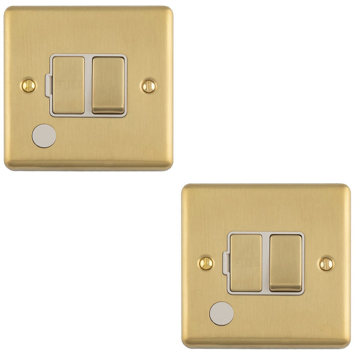 2 PACK 13A DP Switched Fuse Spur & Flex Outlet SATIN BRASS & White Mains Isolation