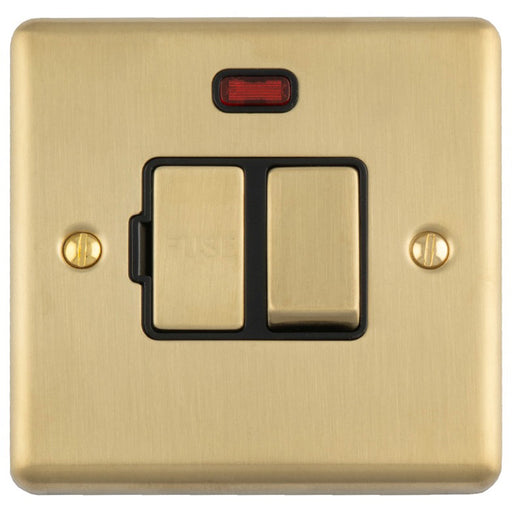 13A DP Switched Fuse Spur & Neon Light SATIN BRASS & Black Mains Isolation