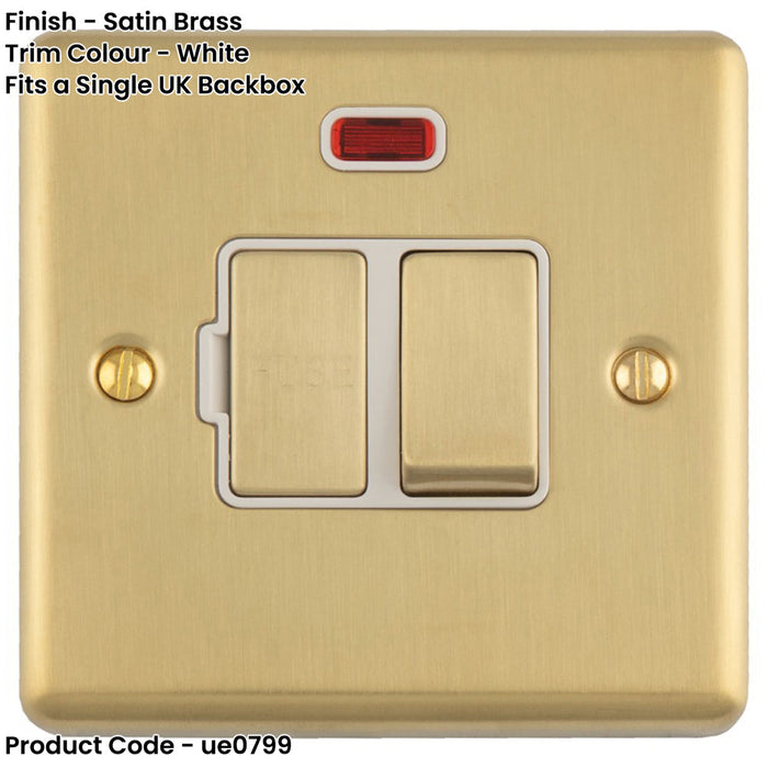 13A DP Switched Fuse Spur & Neon Light SATIN BRASS & White Mains Isolation
