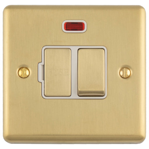 13A DP Switched Fuse Spur & Neon Light SATIN BRASS & White Mains Isolation