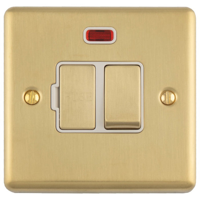 13A DP Switched Fuse Spur & Neon Light SATIN BRASS & White Mains Isolation