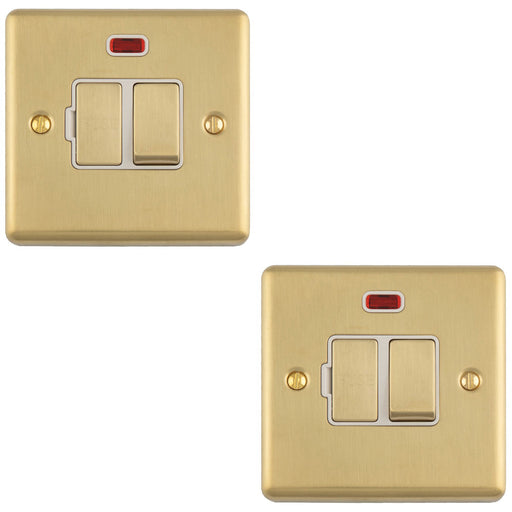 2 PACK 13A DP Switched Fuse Spur & Neon Light SATIN BRASS & White Mains Isolation