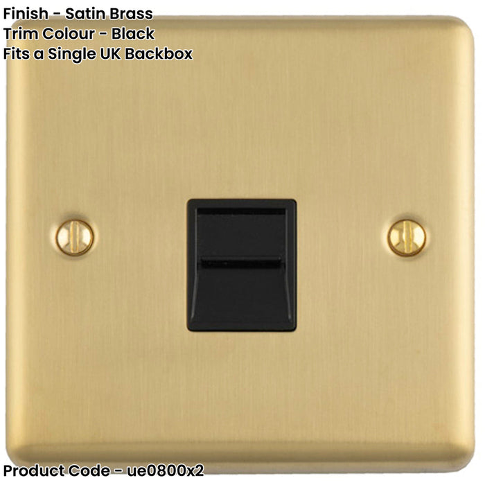 2 PACK BT Telephone Master Socket SATIN BRASS & Black Telephone Wall Plate