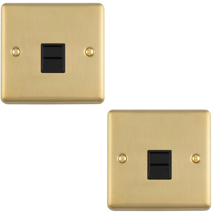2 PACK BT Telephone Master Socket SATIN BRASS & Black Telephone Wall Plate