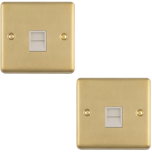 2 PACK BT Telephone Master Socket SATIN BRASS & White Telephone Wall Plate