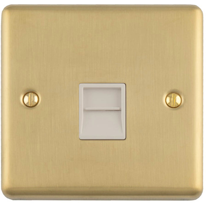 BT Telephone Slave Extension Socket SATIN BRASS & White Secondary Wall Plate