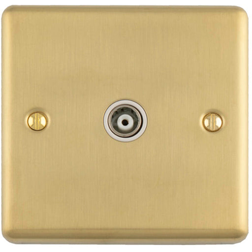 1 Gang Single TV Coaxial Aerial Socket SATIN BRASS & White Female Wall Plate Outlet