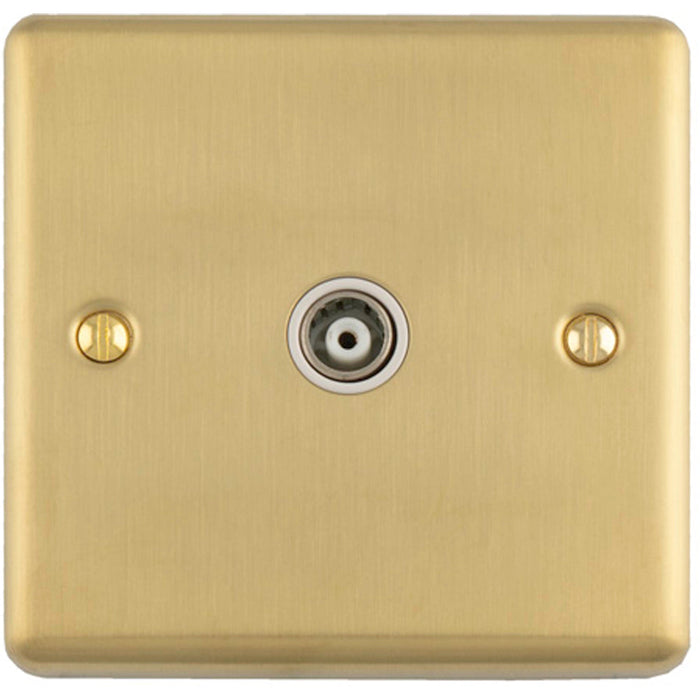 1 Gang Single TV Coaxial Aerial Socket SATIN BRASS & White Female Wall Plate Outlet